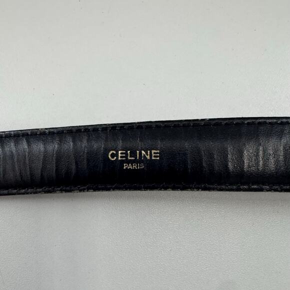 Vintage CELINE Belt Gold/Silver Buckle Navy Leather (READ) - Picture 8 of 9